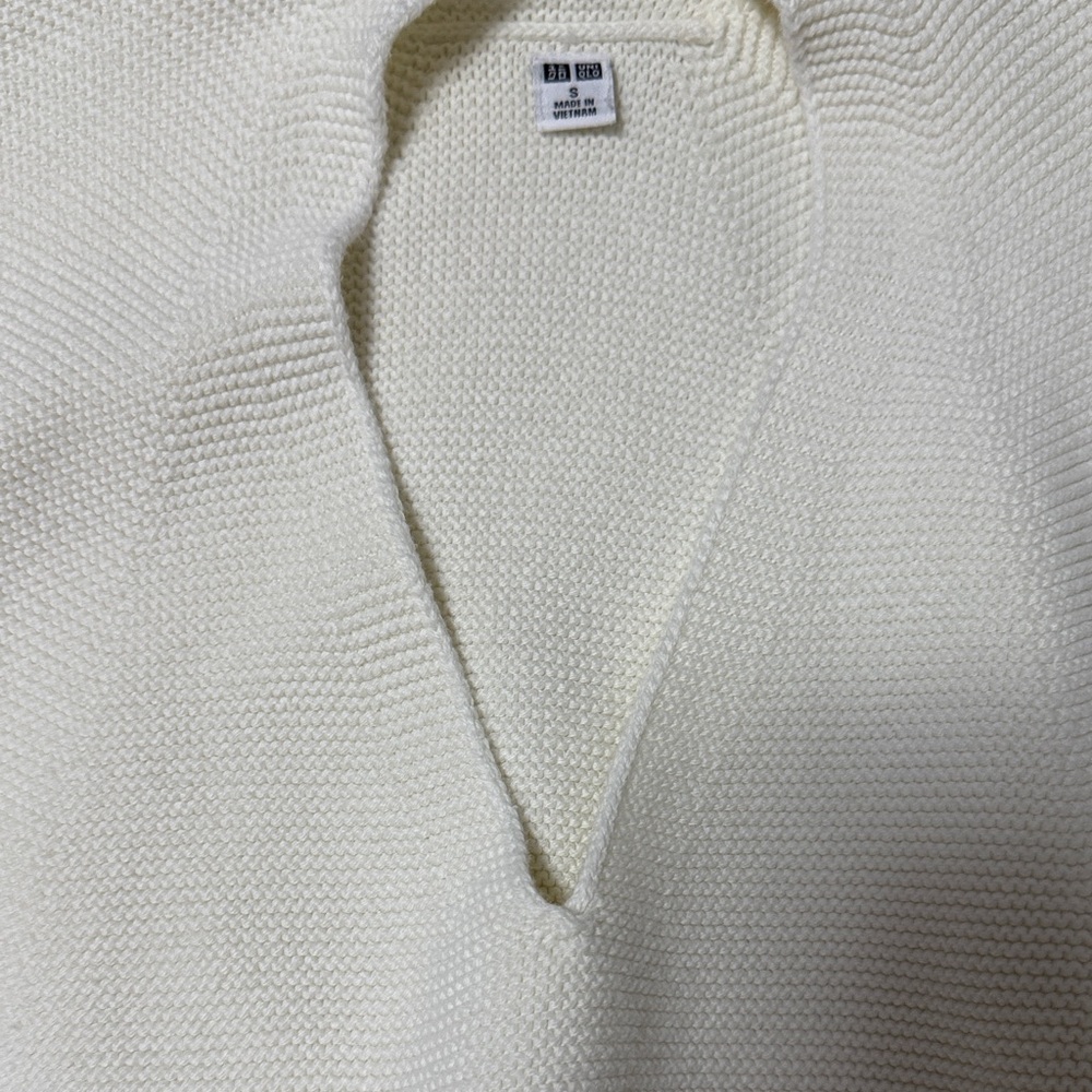 Uniqlo 3D Knit Cotton Sweater Short Sleeve Cream - Picture 3 of 5